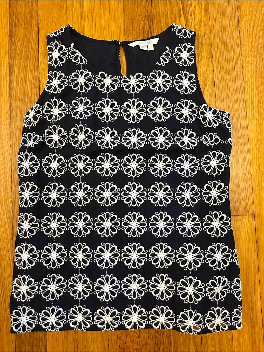 Boden Daisy Embroidered Eyelet Sleeveless Top Navy White Size US 2